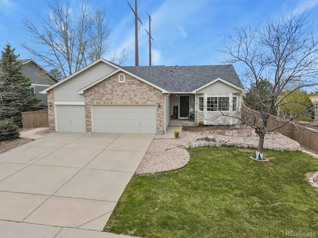 1457 Rosedale St, Castle Rock, CO 80104 - ranch-style home featuring an attached garage, brick siding, driveway, and a shingled roof