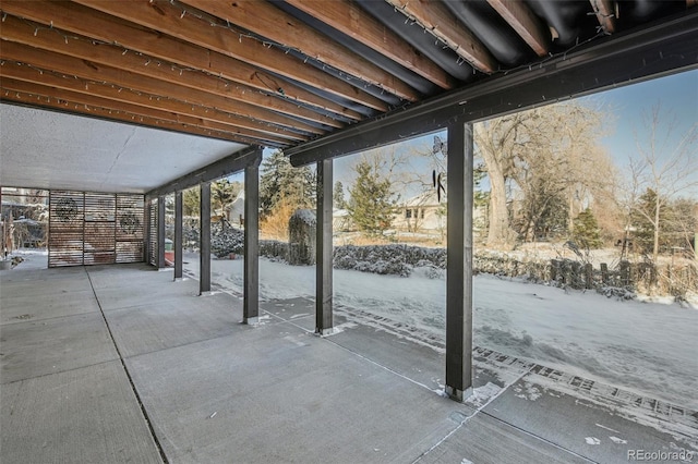 view of snow covered patio