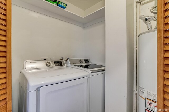 1060 Grove St, Denver, CO 80204 - laundry area featuring water heater and washing machine and clothes dryer