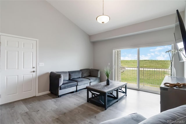 15700 E Jamison Dr Unit 305, Englewood, CO 80112 - living area with wood finished floors and high vaulted ceiling