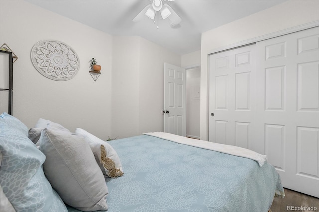 2985 W 46th Ave, Denver, CO 80211 - bedroom featuring a closet, ceiling fan, and wood finished floors