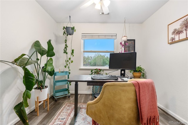 2985 W 46th Ave, Denver, CO 80211 - home office with wood finished floors, baseboards, and ceiling fan