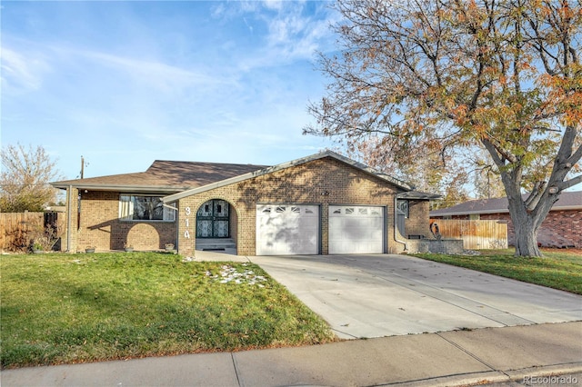 ranch-style house with a front lawn and a garage