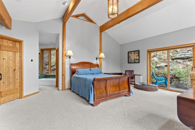 carpeted bedroom featuring access to exterior and baseboards