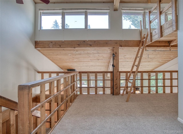 unfurnished living room featuring carpet flooring and a high ceiling