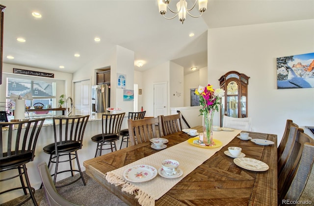 2734 Grand Prix Ct, Colorado Springs, CO 80922 - dining room featuring high vaulted ceiling, recessed lighting, and a chandelier