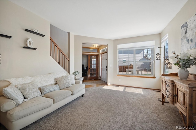 9684 W Long Dr, Littleton, CO 80123 - carpeted living room with stairs