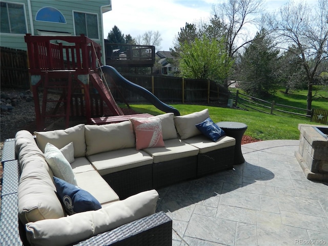 9684 W Long Dr, Littleton, CO 80123 - view of patio / terrace featuring outdoor lounge area and a playground