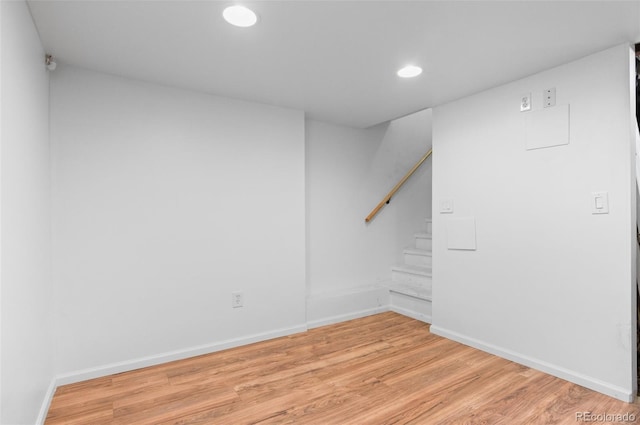 1038 E 4th Ave, Denver, CO 80218 - empty room with light wood-type flooring, stairway, recessed lighting, and baseboards