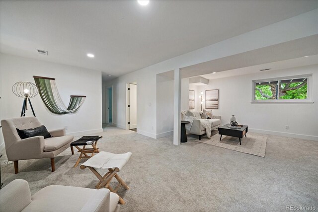 116 Monarch St, Louisville, CO 80027 - living room featuring light colored carpet, baseboards, and recessed lighting