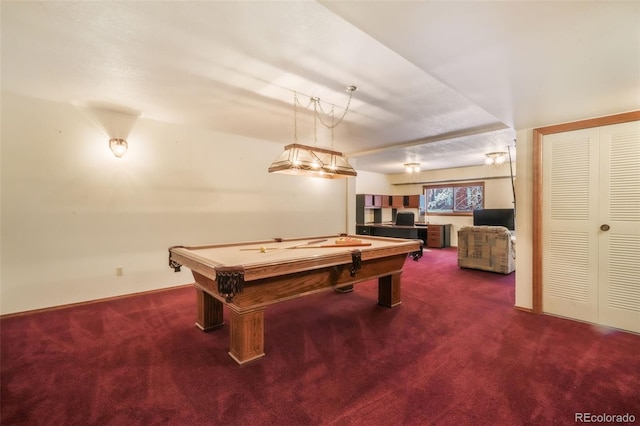 recreation room featuring dark carpet and billiards