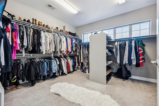 walk in closet featuring carpet floors and visible vents