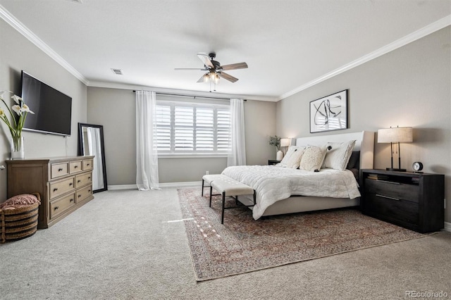 21854 Tyrolite Ave, Parker, CO 80138 - carpeted bedroom with ornamental molding, baseboards, and ceiling fan