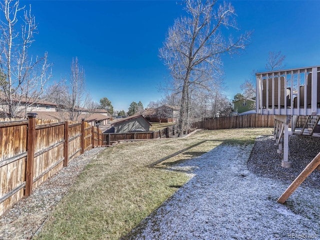 view of yard with a fenced backyard