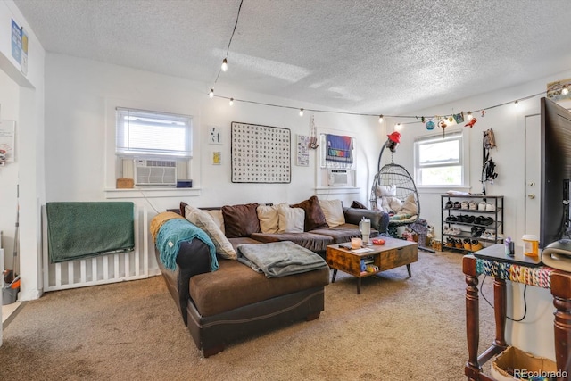 3000 S Sherman St, Englewood, CO 80113 - carpeted living room with a textured ceiling, cooling unit, and track lighting