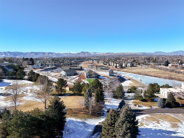 birds eye view of property featuring a residential view and a mountain view