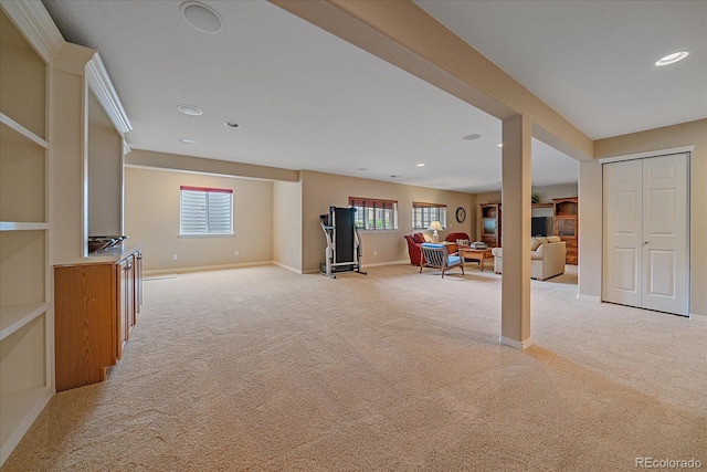 22124 E Euclid Dr, Aurora, CO 80016 - living room featuring light carpet, plenty of natural light, and recessed lighting