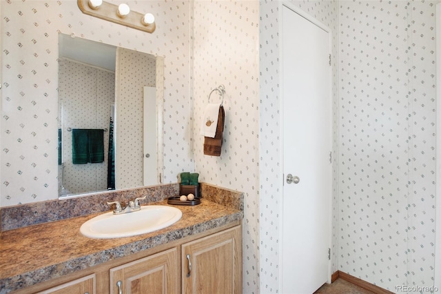 463 Snowshoe Ln, Lake George, CO 80827 - bathroom with wallpapered walls and vanity