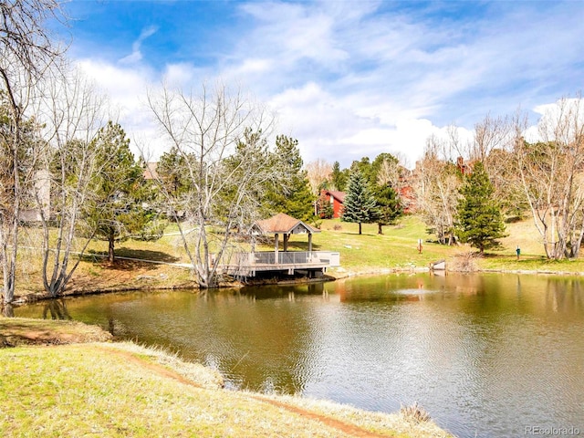 view of water feature featuring a gazebo