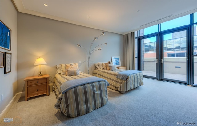 1077 Canyon Blvd Unit 403, Boulder, CO 80302 - carpeted bedroom featuring expansive windows, ornamental molding, and access to exterior