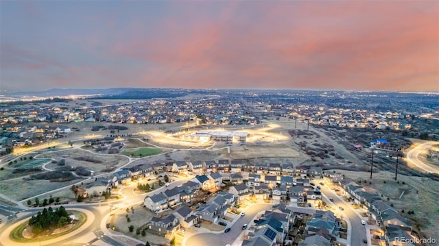 view of aerial view at dusk