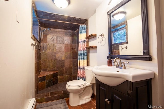201 Nuthatch Dr, Alma, CO 80420 - full bath featuring vanity, toilet, tiled shower, and tile patterned floors