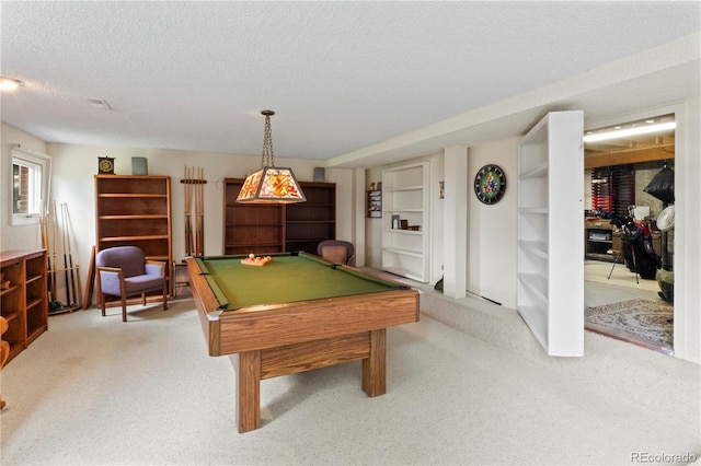 6895 S Norfolk St, Foxfield, CO 80016 - game room with light colored carpet, a textured ceiling, and billiards