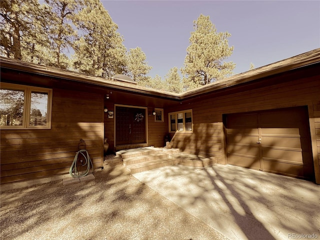 exterior space featuring a garage