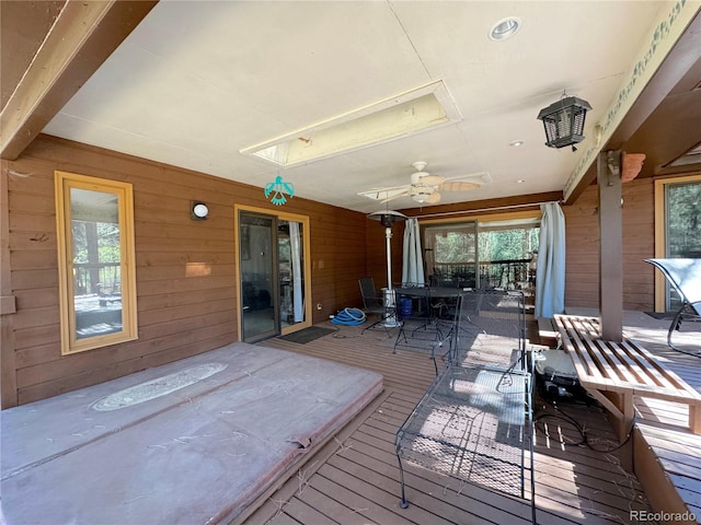 wooden terrace with ceiling fan