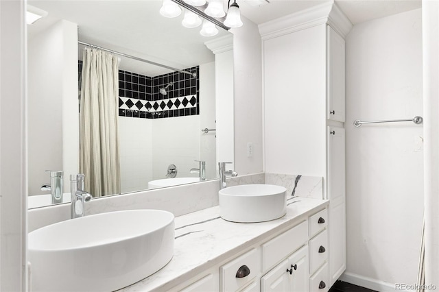 bathroom with vanity and a shower with curtain