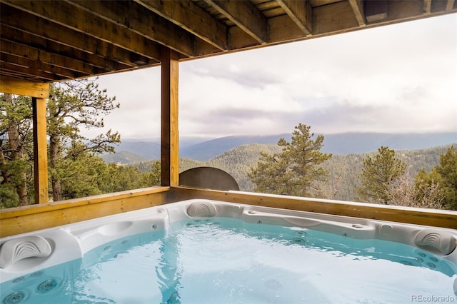 view of pool featuring a mountain view