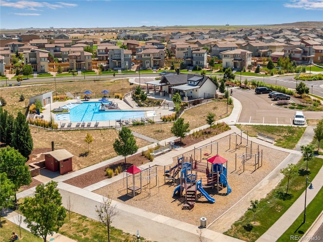 drone / aerial view with a residential view