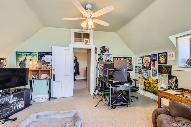 2122 E 13th Ave, Denver, CO 80206 - office space featuring baseboards, lofted ceiling, a ceiling fan, and carpet
