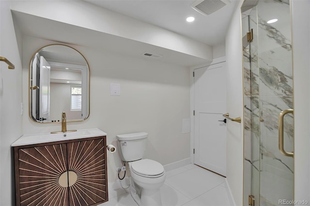 7684 S Ingalls St, Littleton, CO 80128 - bathroom featuring a marble finish shower, vanity, recessed lighting, and tile patterned floors