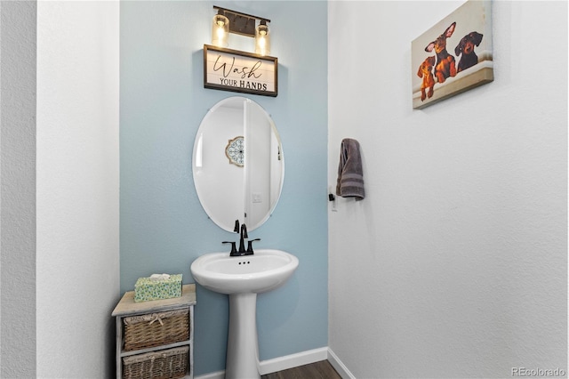 bathroom with wood-type flooring