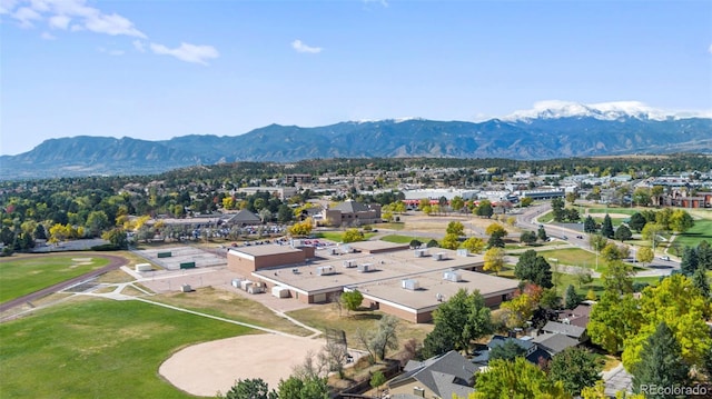 birds eye view of property featuring a mountain view