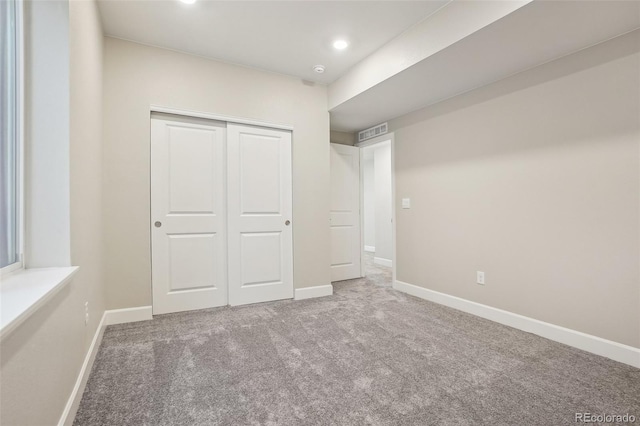 5930 S Platte Canyon Dr, Littleton, CO 80123 - unfurnished bedroom featuring carpet floors, a closet, baseboards, and recessed lighting