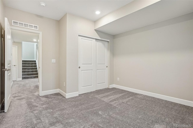 5930 S Platte Canyon Dr, Littleton, CO 80123 - unfurnished bedroom featuring carpet floors, baseboards, a closet, and recessed lighting