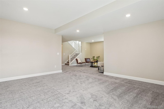 5930 S Platte Canyon Dr, Littleton, CO 80123 - carpeted empty room with stairs, recessed lighting, and baseboards