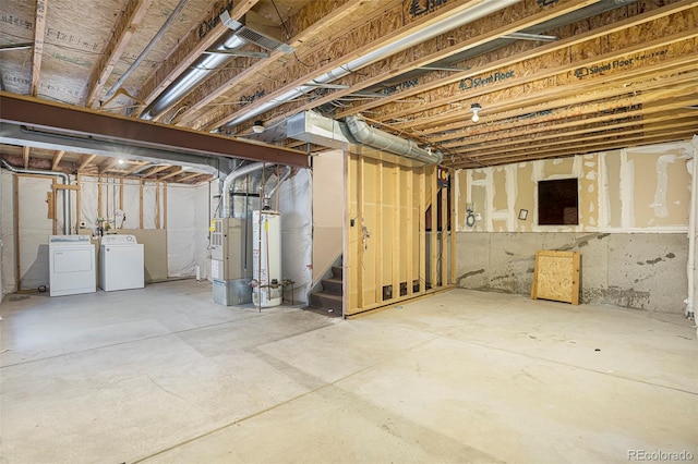 4585 Jet Wing Cir, Colorado Springs, CO 80916 - unfinished below grade area with washer and clothes dryer, stairway, and heating unit