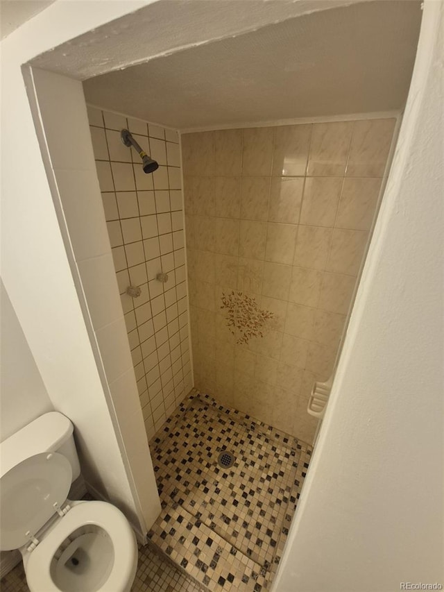 14190 E Gunnison Pl, Aurora, CO 80012 - bathroom with toilet, a shower stall, and tile patterned flooring