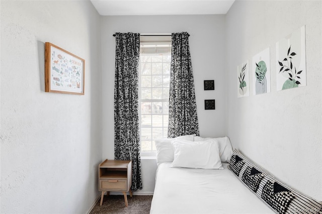 carpeted bedroom with baseboards and multiple windows