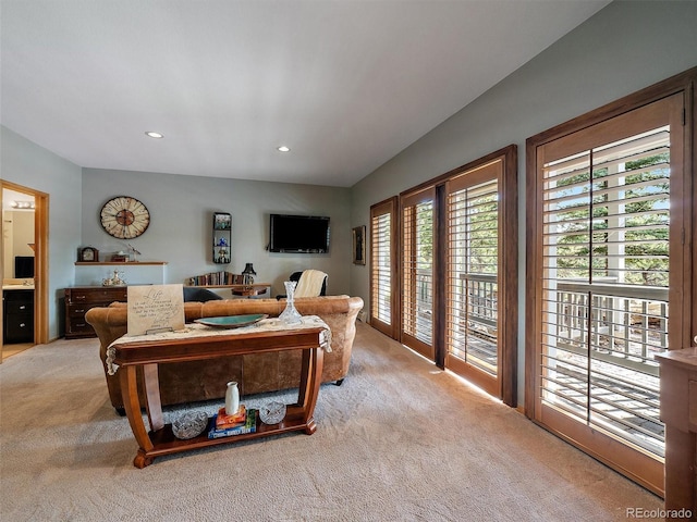 31518 Niakwa Rd, Evergreen, CO 80439 - living area with light colored carpet, plenty of natural light, and recessed lighting