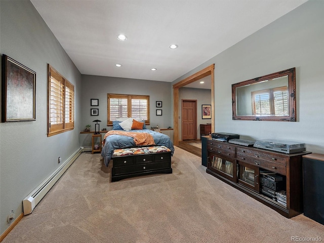 31518 Niakwa Rd, Evergreen, CO 80439 - carpeted bedroom featuring a baseboard radiator, recessed lighting, and baseboards