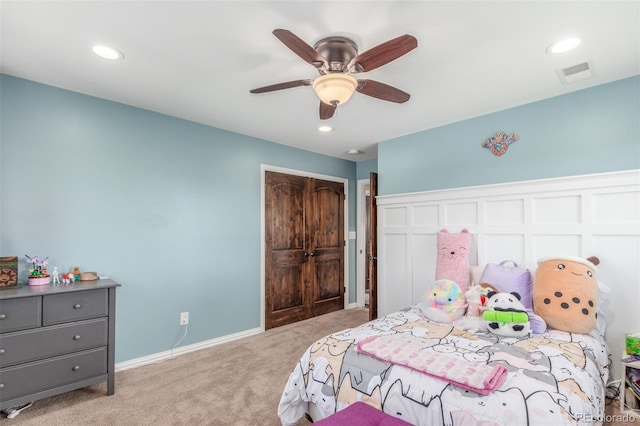 5727 Colorow Dr, Morrison, CO 80465 - carpeted bedroom with recessed lighting, baseboards, and a ceiling fan