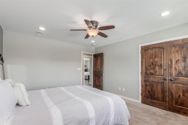 5727 Colorow Dr, Morrison, CO 80465 - bedroom with recessed lighting, ceiling fan, carpet flooring, and baseboards