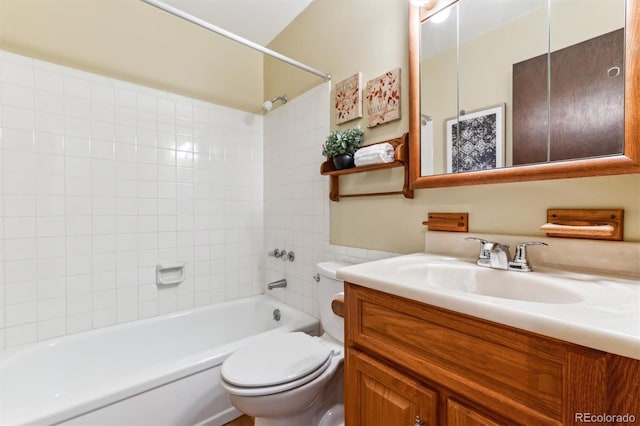 full bath with washtub / shower combination, vanity, and toilet