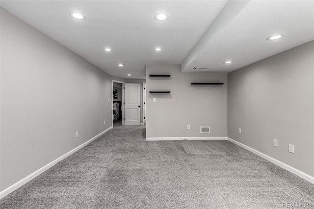 carpeted empty room with recessed lighting and baseboards