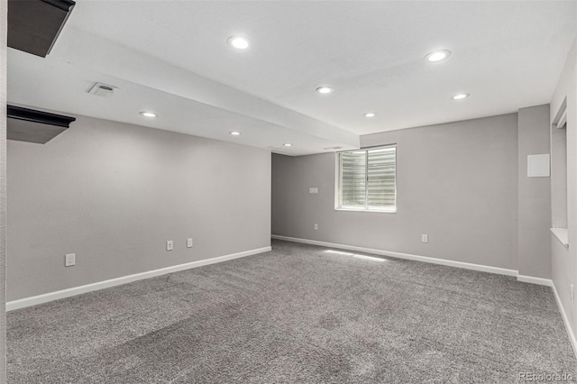 carpeted empty room with recessed lighting and baseboards