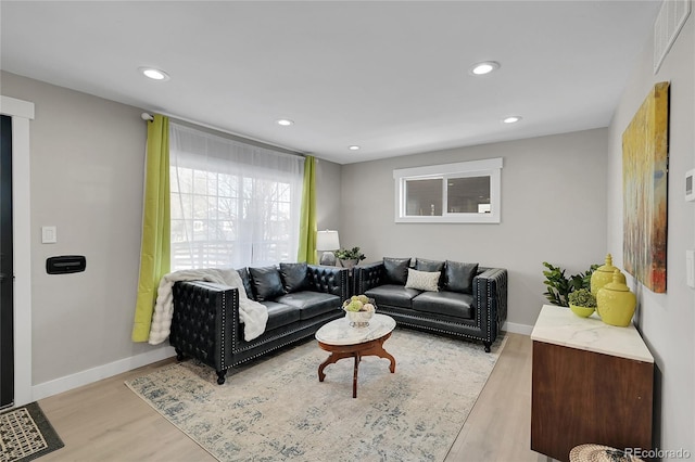 living room with light wood-type flooring